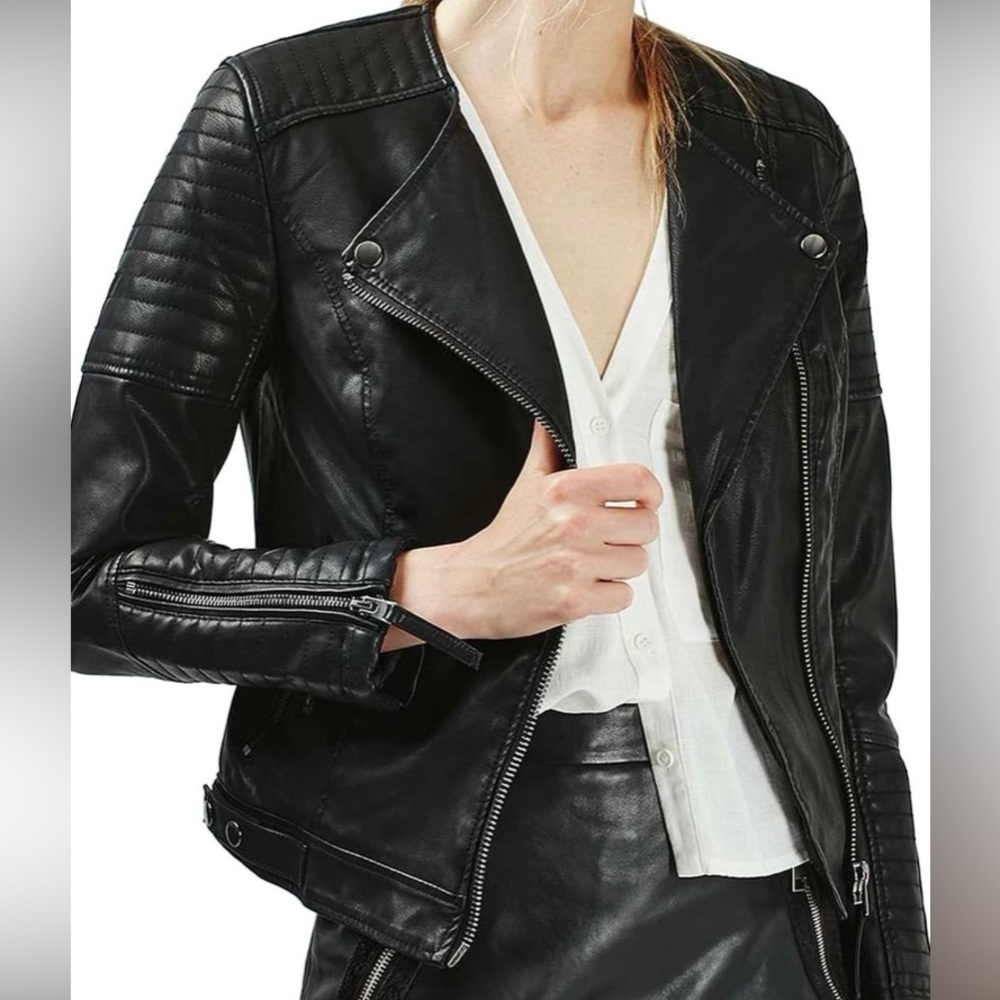 Topshop Polly Faux Leather Biker Jacket Size 4